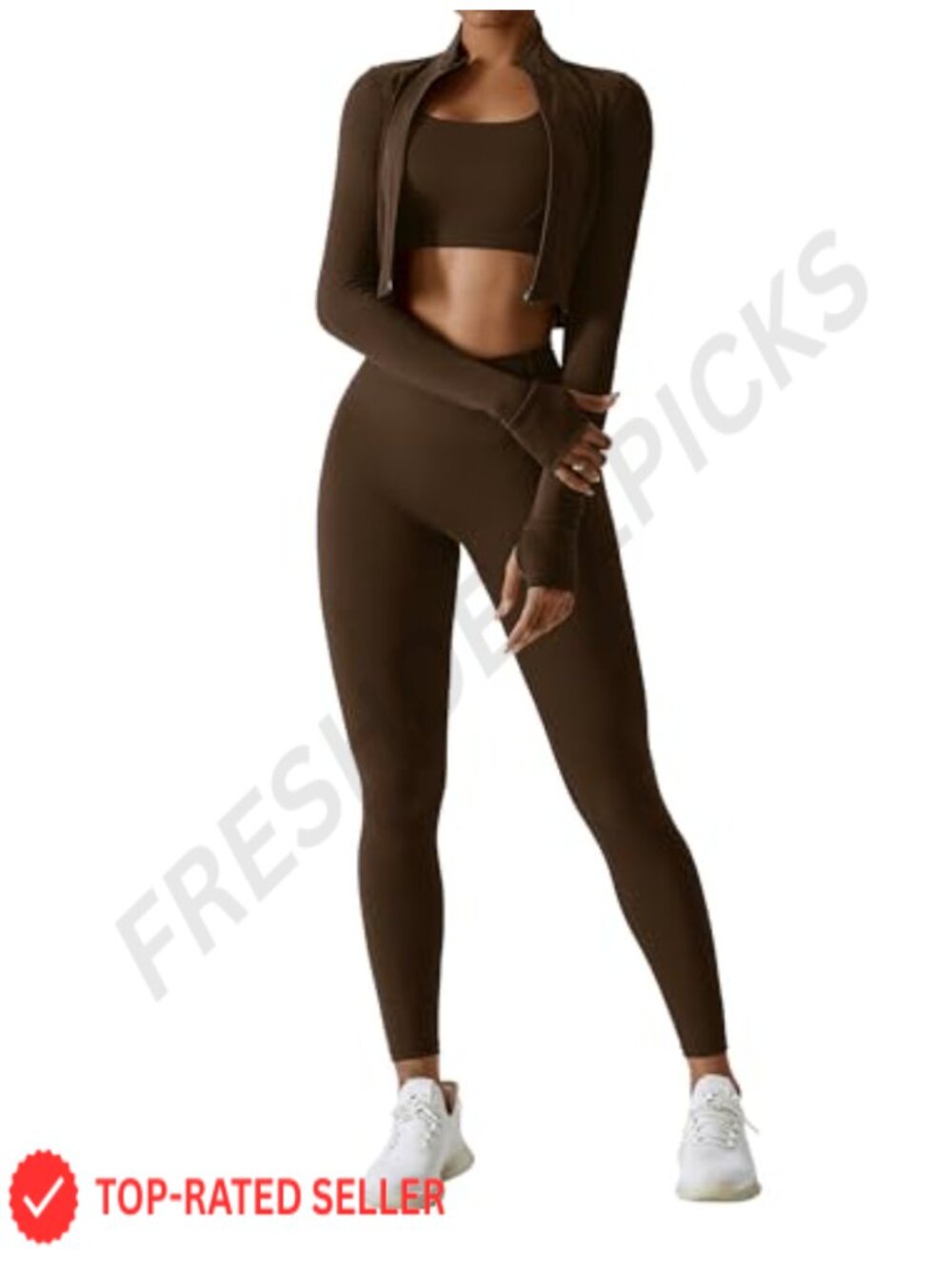3 Piece Workout Set Seamless Leggings Crop Top Jacket Gym Yoga Outfit
